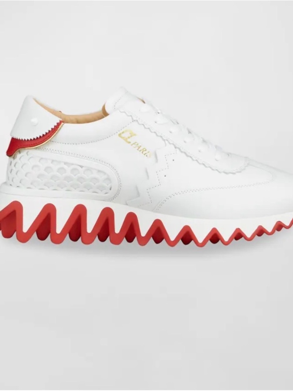 Christian Louboutin White Leather Zigzag-Red Sole Trainer